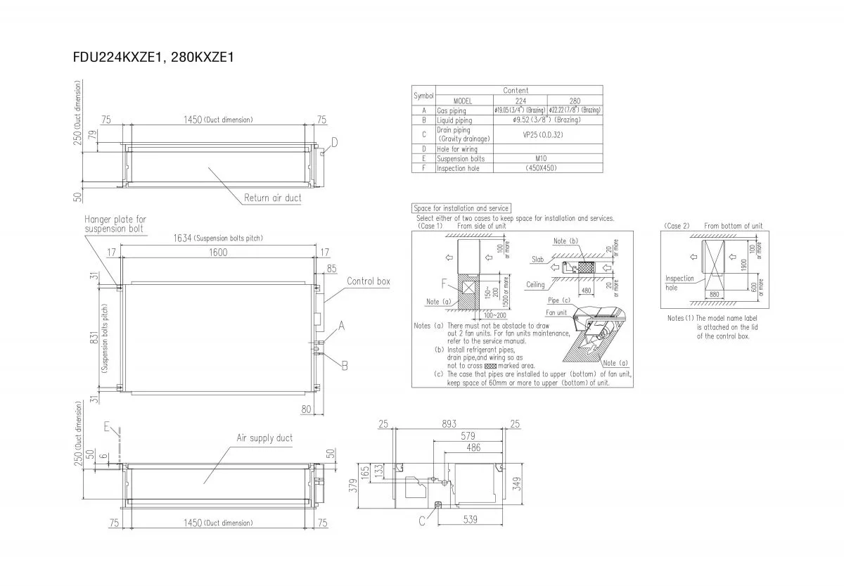 FDU224 / FDU280KXZE1 ölçü çizimi