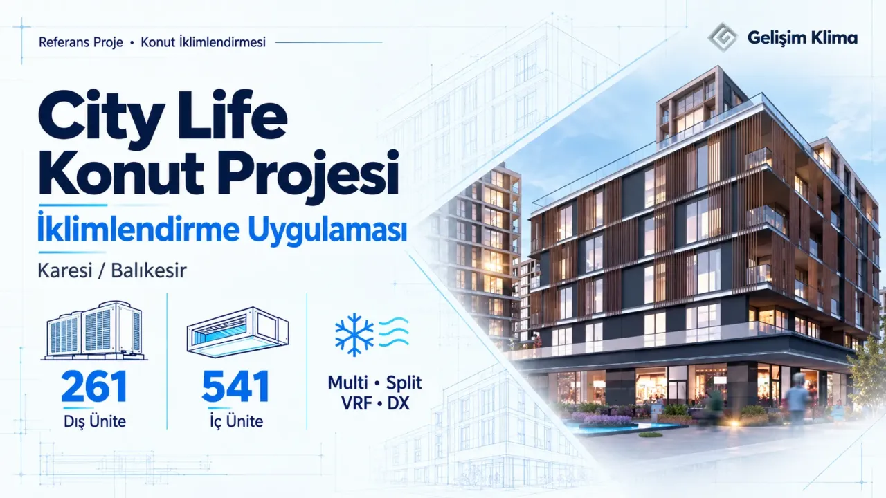 Balıkesir Karesi’deki City Life Konut Projesi’nin 261 dış ve 541 iç üniteli karma iklimlendirme uygulamasını tanıtan kapak.