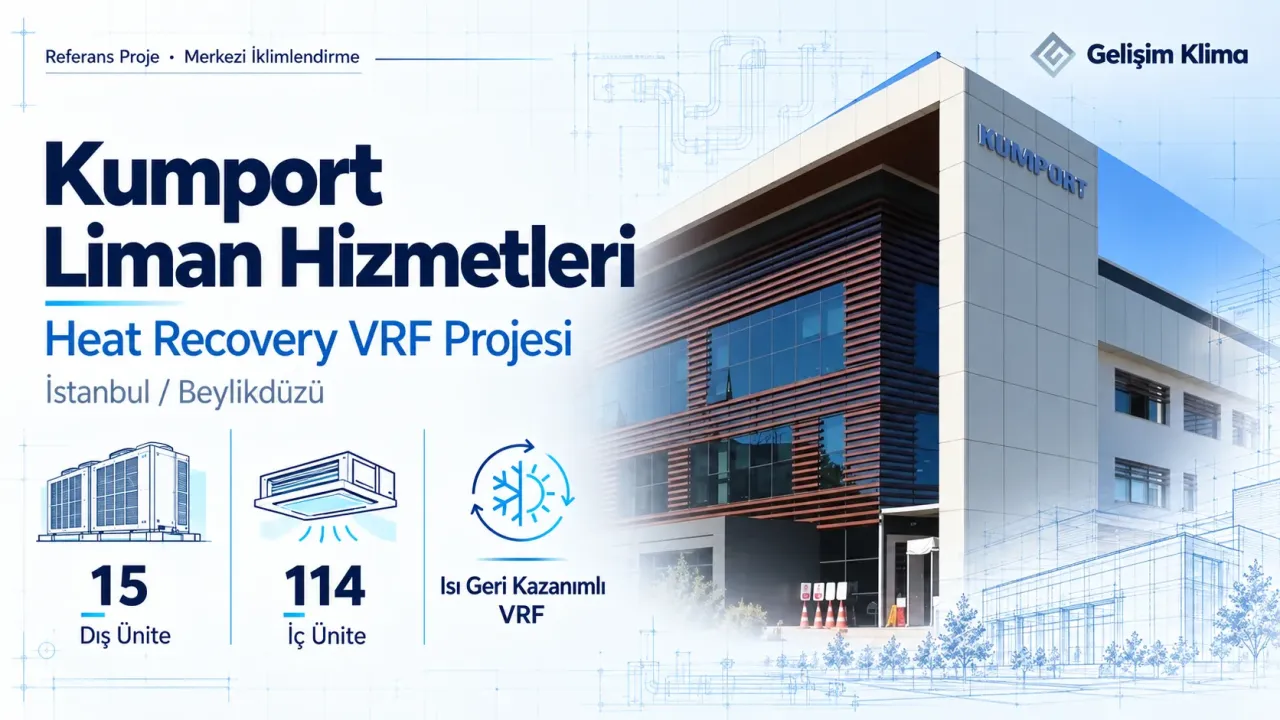 Kumport Liman Hizmetleri’nin İstanbul Beylikdüzü’ndeki 15 dış ve 114 iç üniteli Heat Recovery VRF projesini tanıtan kapak.